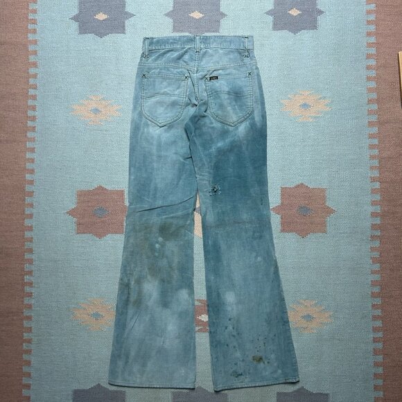 Vintage 70s corduroy bell bottom pants Lee faded turquoise distressed 25x31 - Picture 8 of 15